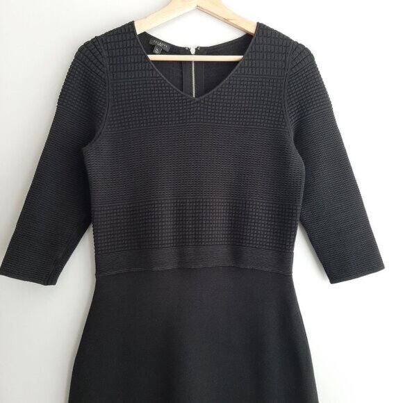 TALBOTS Sweater Textured Fine Knit V-Neck Dress Black Sz M P - Picture 3 of 15